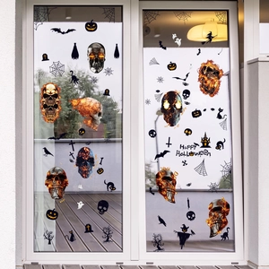 Halloween static window stickers with skulls pumpkins bats and Happy Halloween sign