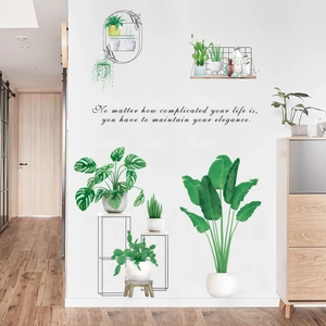 Adesivi murali piante verdi fresche con monstera e cactus per decorazione domestica