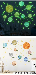 Glow-in-the-dark solar system wall stickers showing day and night glowing effects