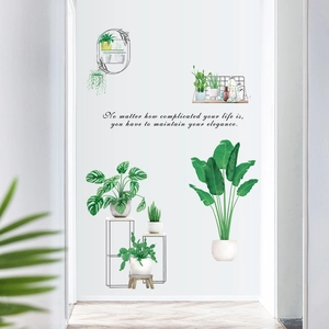 Adesivi murali piante verdi in vaso con citazione per decorazione del soggiorno