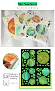 Luminous solar system wall stickers with 4 sheets of glow in the dark planets and stars