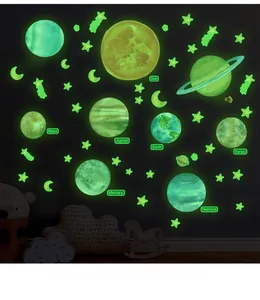 Luminous solar system wall stickers featuring glowing planets and stars for kids room