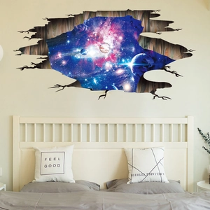 3D outer space wall sticker featuring colorful planets and galaxies for home decor