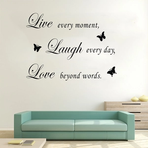 Live every moment inspirational quote wall decal with three black butterflies decoration