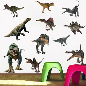 Realistic dinosaur wall stickers set for children's bedroom decor with 3D effect decals