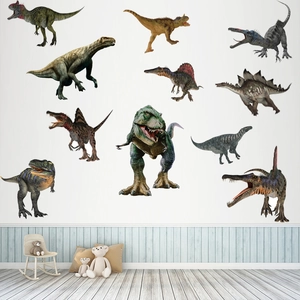 Realistic dinosaur wall stickers set for kids room decor with T-Rex and Spinosaurus