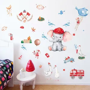 Stickers muraux aquarelle animaux pompiers pour décoration de chambre d'enfant