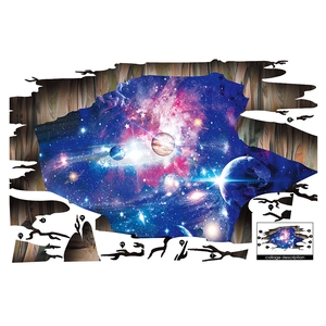 Detail view of 3D universe wall stickers set featuring earth, planets and nebula decals