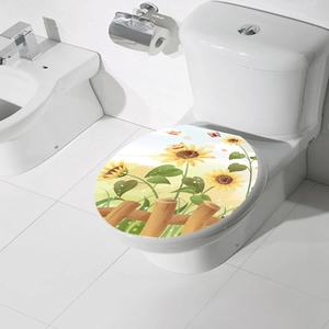 Creative sunflower and butterfly toilet decal with wooden fence design for bathroom decor