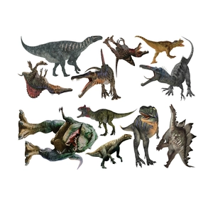 Detailed set of realistic dinosaur wall stickers featuring T-Rex and Triceratops motifs