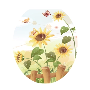 Waterweight sunflower toilet lid sticker with butterflies and garden fence pattern