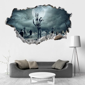 3D Halloween wall sticker with graveyard skeleton hand for living room decor