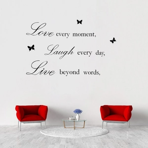 Live Love Laugh wall decal with butterflies and inspirational quotes for living room decor