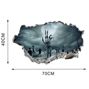 Detail view of 3D Halloween skeleton wall sticker with 40x70cm size dimensions