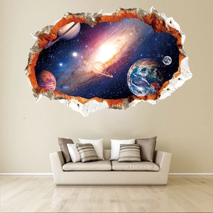 3D space wall decal with galaxy planet design for a modern living room decor