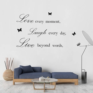 Live Love Laugh wall decal with butterfly accents for modern living room decor