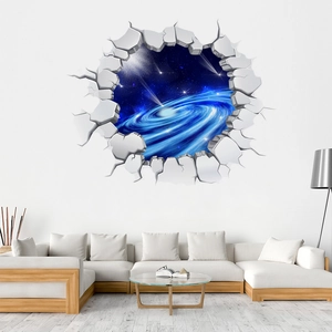 Realistic 3D star galaxy cracked wall sticker for children room decoration on a white wall