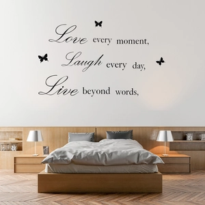 Live Love Laugh Butterfly English Quotes Removable Wall Sticker Black PVC Art Decal For Living Room Bedroom Home Decor