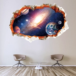 3D outer space galaxy wall decal with broken wall effect for living room decoration