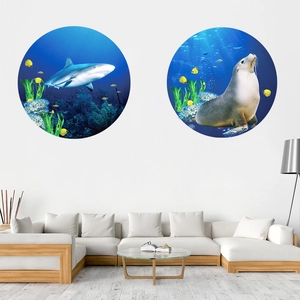 Ocean world wall stickers featuring sharks and seals for children's room decoration