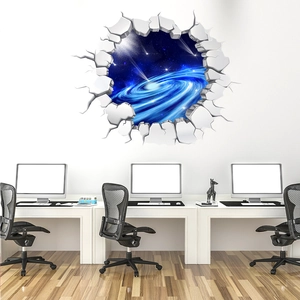 Detail showing 3D cracked wall effect wall sticker with deep blue space galaxy pattern