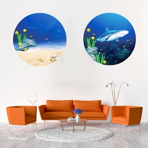 Ocean world shark wall stickers with coral reef design for modern living room decor