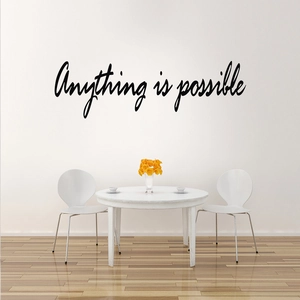 Detail of Anything is possible wall decal displayed in a modern minimalist living room