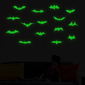 Glow in the dark bat wall stickers with high fluorescent green light for room decoration