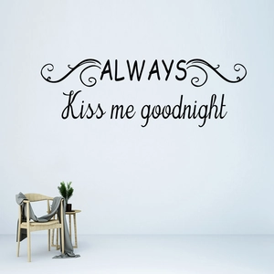 Detail of Always Kiss Me Goodnight black vinyl wall decal with elegant curves decoration