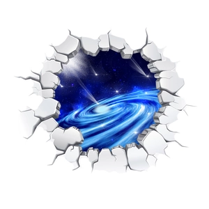 Detailed 3D wall decal showing a broken wall effect with deep blue space galaxy vortex