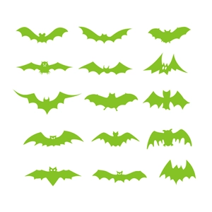 Luminous bat wall stickers set with 14 glowing green silhouettes for Halloween decor