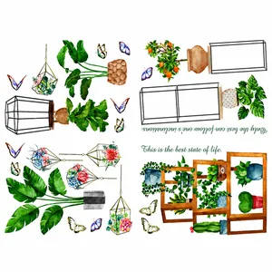 Stickers muraux nordiques de plantes à l'aquarelle avec monstera et cactus pour la maison