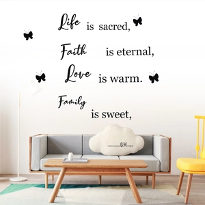 Removable PVC Wall Decal With Inspirational Life Faith Love Family Quotes And Butterfly Patterns For Home Decor Black
