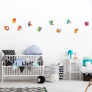 Colorful cartoon animal number wall stickers set for kids nursery and bedroom decor