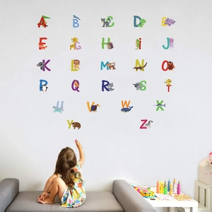 Colorful 26 alphabet animal wall stickers for kids' bedroom and playroom nursery decor
