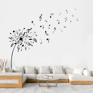Artistic dandelion wall decal featuring music notes and clefs for modern living room decor