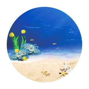 Round ocean world wall sticker with coral reef and tropical fish for children room decor