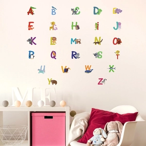 Alphabet Animal Wall Stickers For Kids Room PVC Waterproof Educational English Letter Decals Cartoon Nursery Decor
