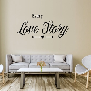Sticker mural noir Every Love Story avec flèche de cœur pour décor de salon minimaliste