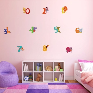 Educational cartoon animal number wall stickers from 0-9 for kids nursery room decor
