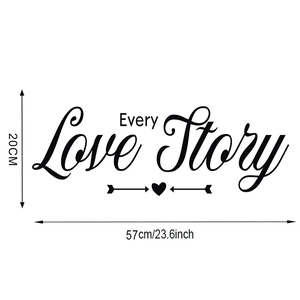 Dimensions détaillées du sticker mural noir Every Love Story avec largeur 57cm