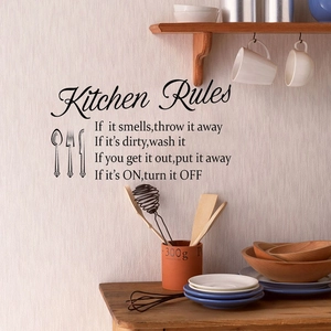 Minimalistische schwarze Wandtattoo Kitchen Rules für Küche und Esszimmer Dekoration