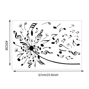 Detail view of musical notes dandelion wall decal with 40cm and 57cm size dimensions