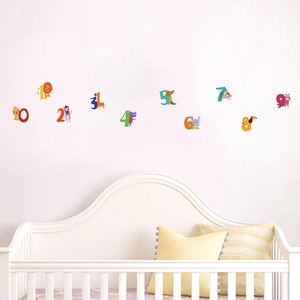 Cartoon animal numbers wall decals 0-9 for nursery and baby room wall decoration