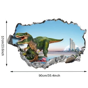 Guide des dimensions détaillé pour sticker dinosaure 3D de taille 90x57cm