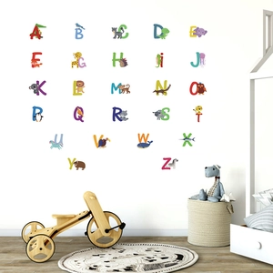Colorful 26 English alphabet animal wall stickers set for kids bedroom decor