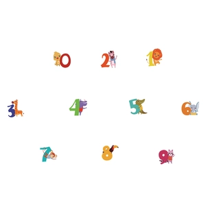 Colorful cartoon 0-9 number animal wall stickers for kids bedroom and living room decor