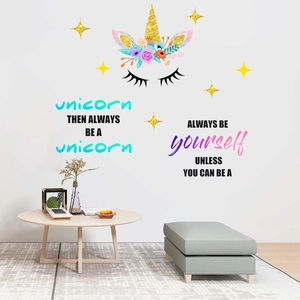 Stickers muraux licorne et étoiles avec citation inspirante pour déco chambre d'enfant