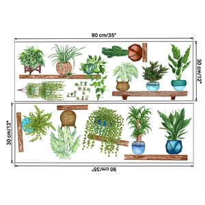Détail de stickers muraux aquarelle plantes vertes nordiques sur deux feuilles PVC