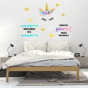 Stickers muraux licorne et étoiles arc-en-ciel pour décoration de chambre d'enfant